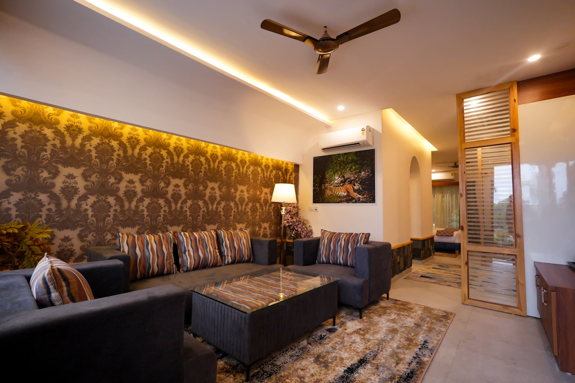 Sunbird Suite dedicated workspace with wildlife artwork at The Banyan Retreat