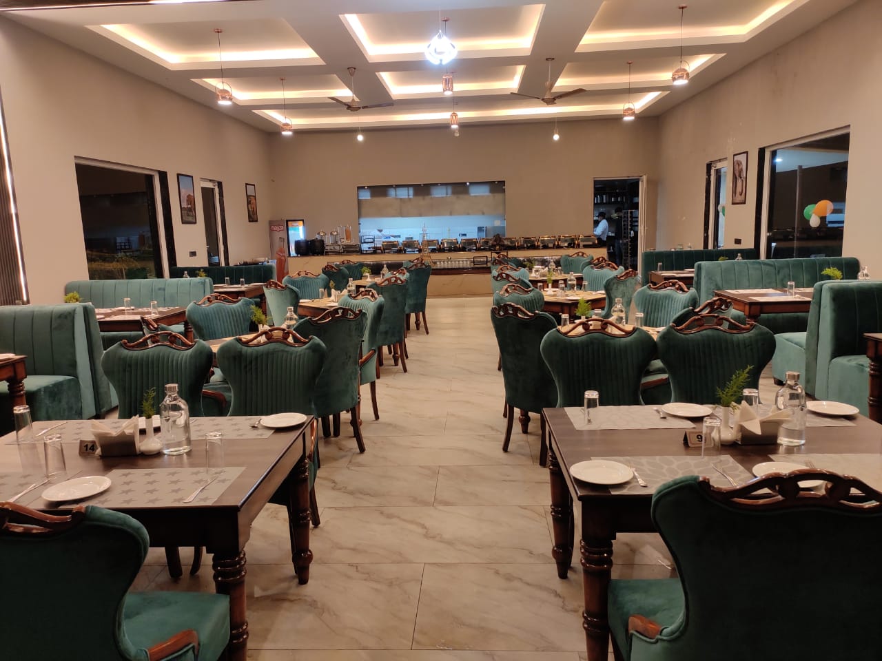 Mango Bloom restaurant interior in the evening