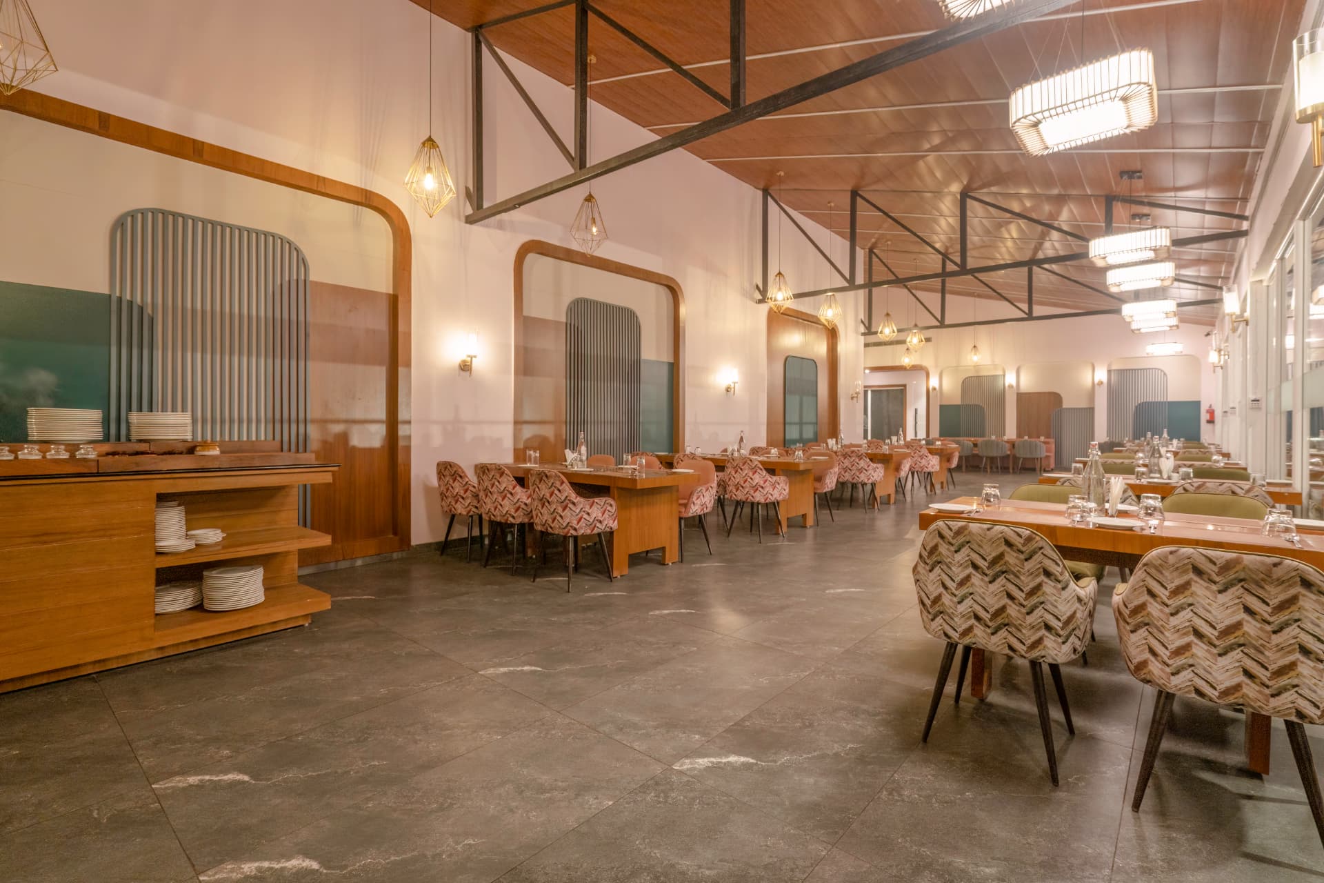 Spacious dining area at Line of Sight restaurant, Excel Hotels & Resorts, Corbett
