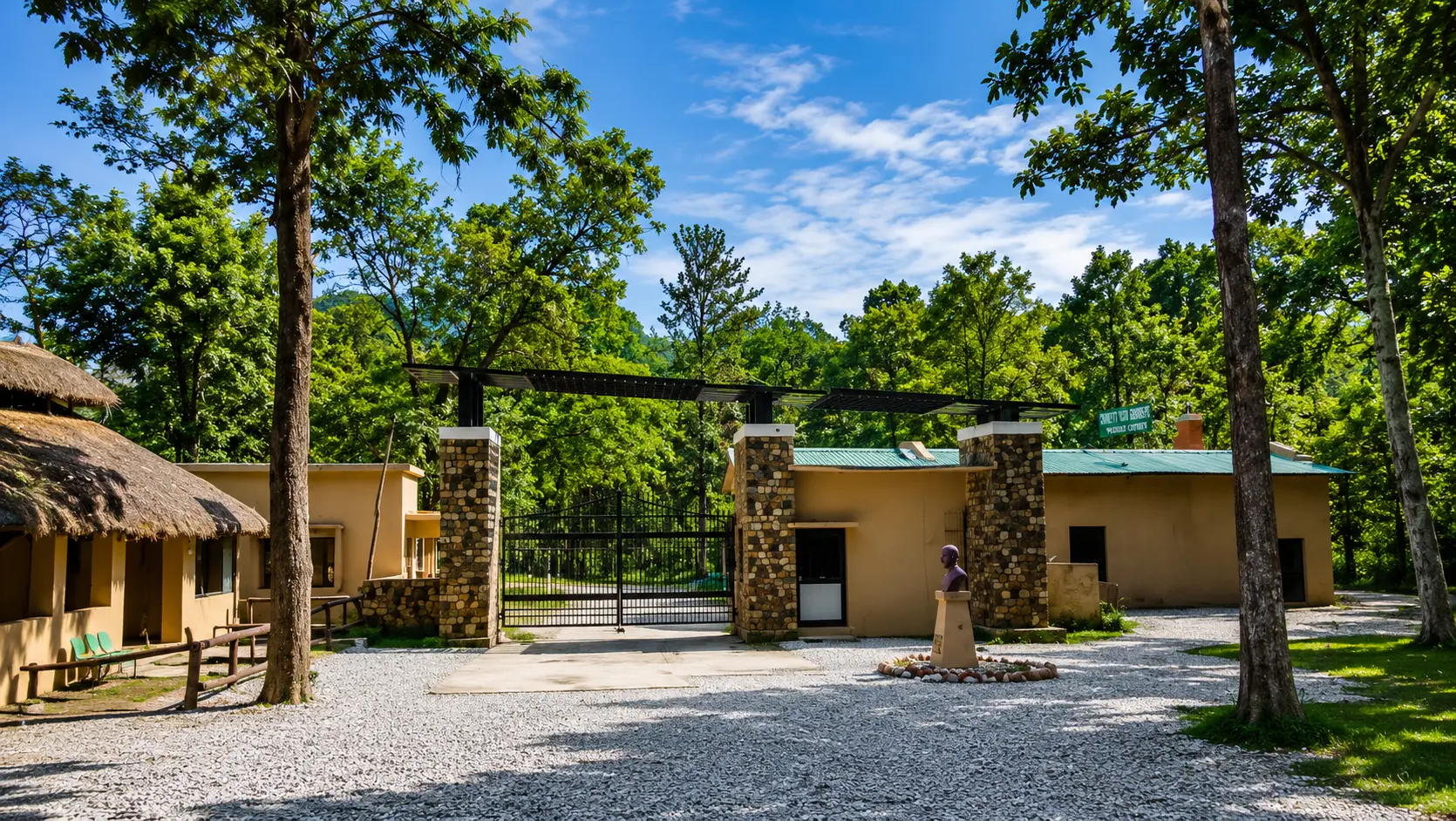 Entry gate to Dhikala zone surrounded by dense forest at Jim Corbett