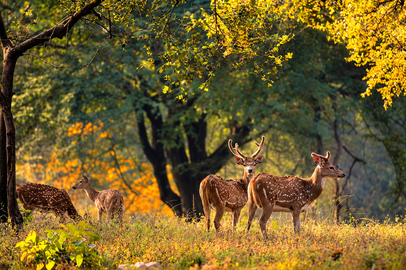 Spotted deer in the forest of the Jim Corbett region