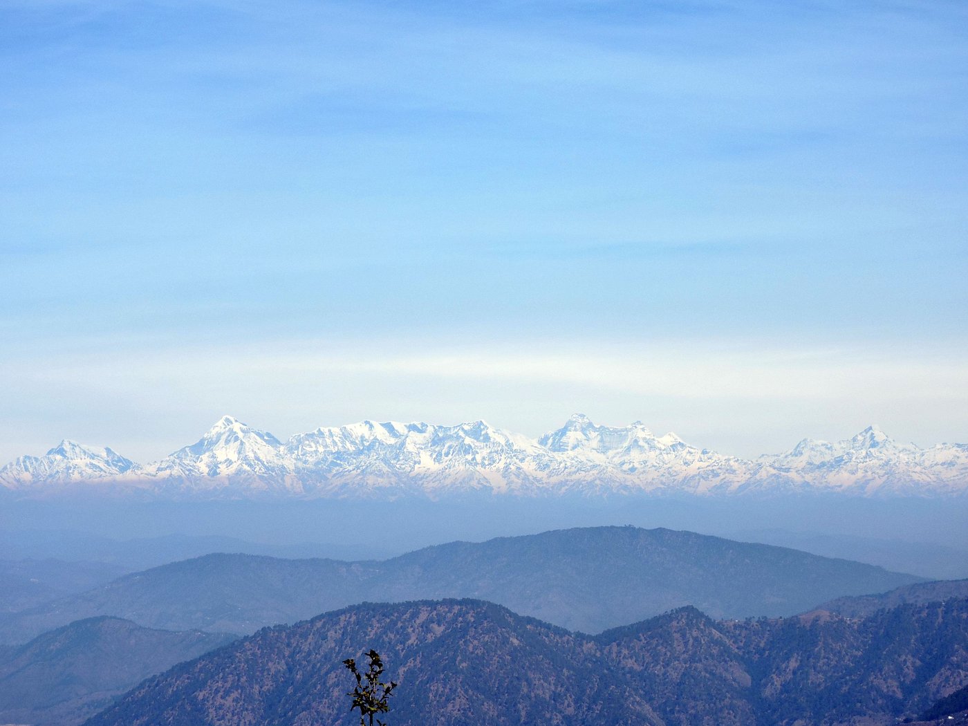 Panoramic Himalayan range seen from Snow View Point on a clear day