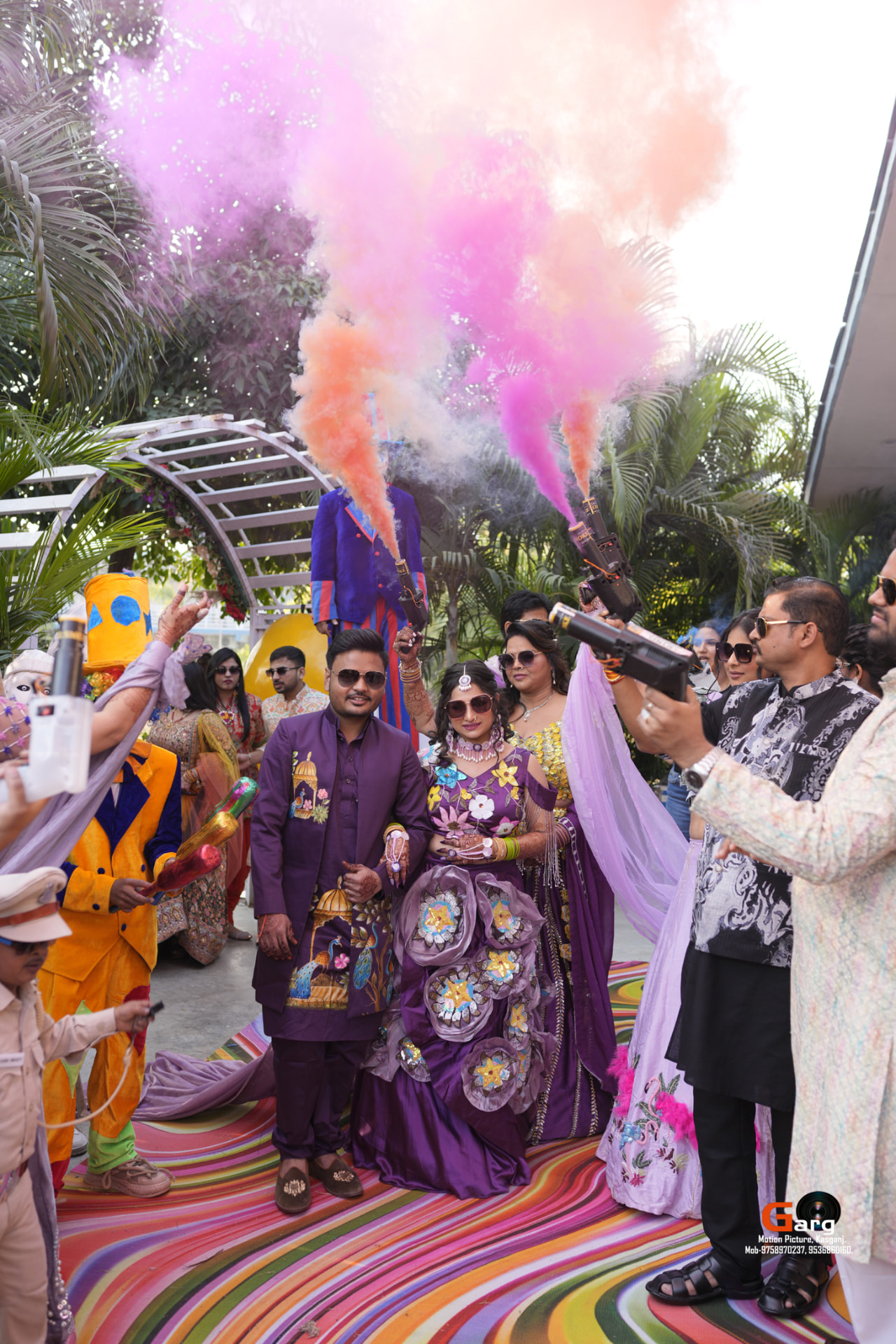 Baraat procession with colourful smoke at La Perle River Resort