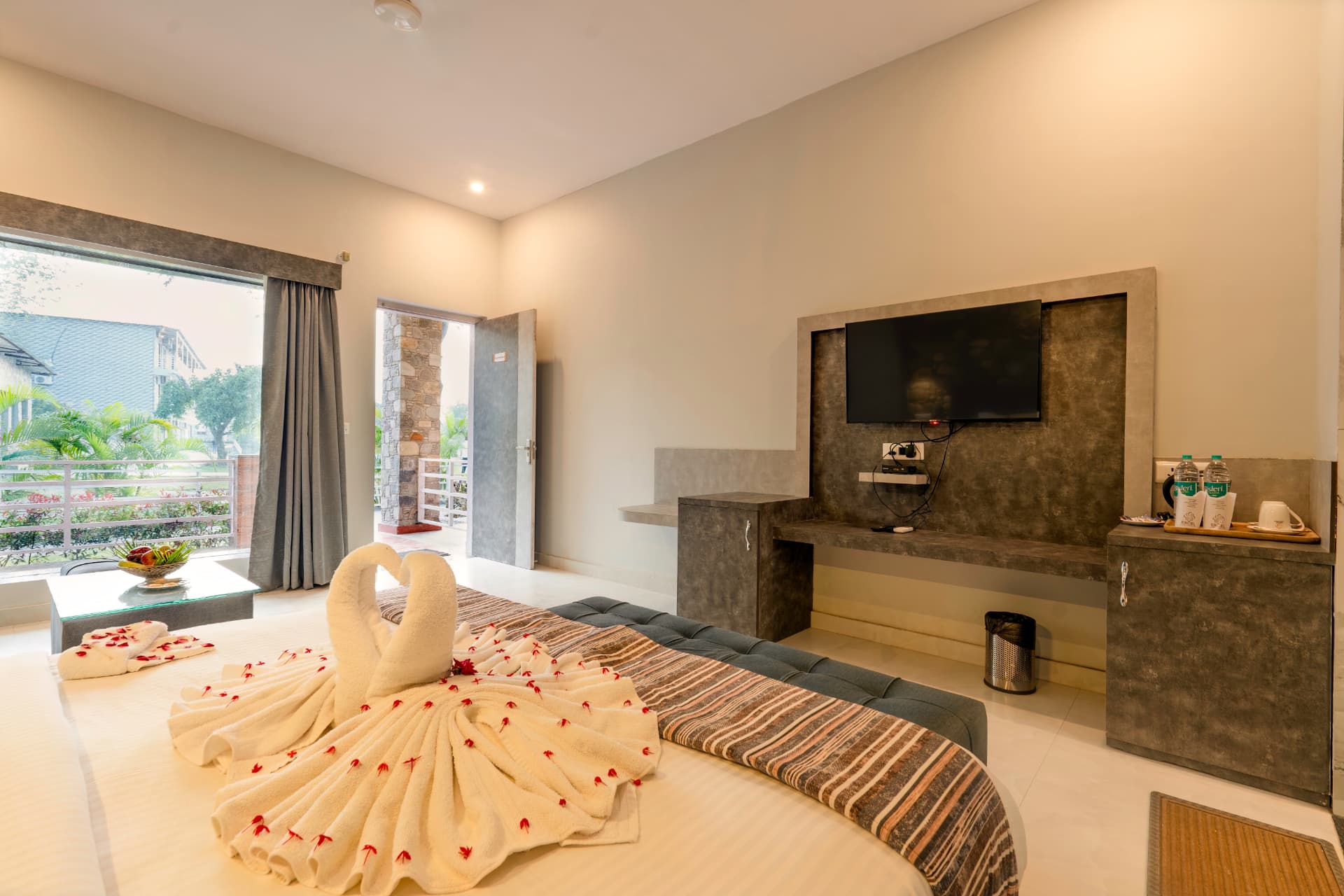 Modern bathroom of the Rudraksh Room at The Banyan Retreat, Corbett