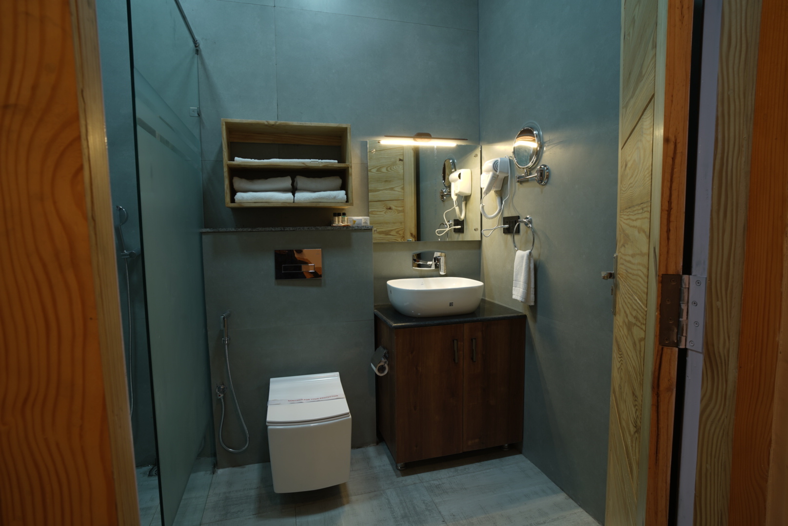 Rudraksh Suites bathroom with walk-in shower at The Banyan Retreat, Jim Corbett