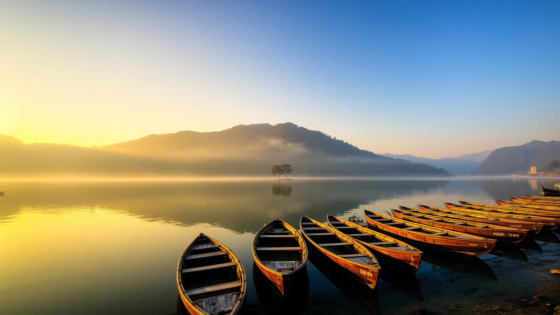 Bhimtal Lake surrounded by the green Kumaon hills, Uttarakhand