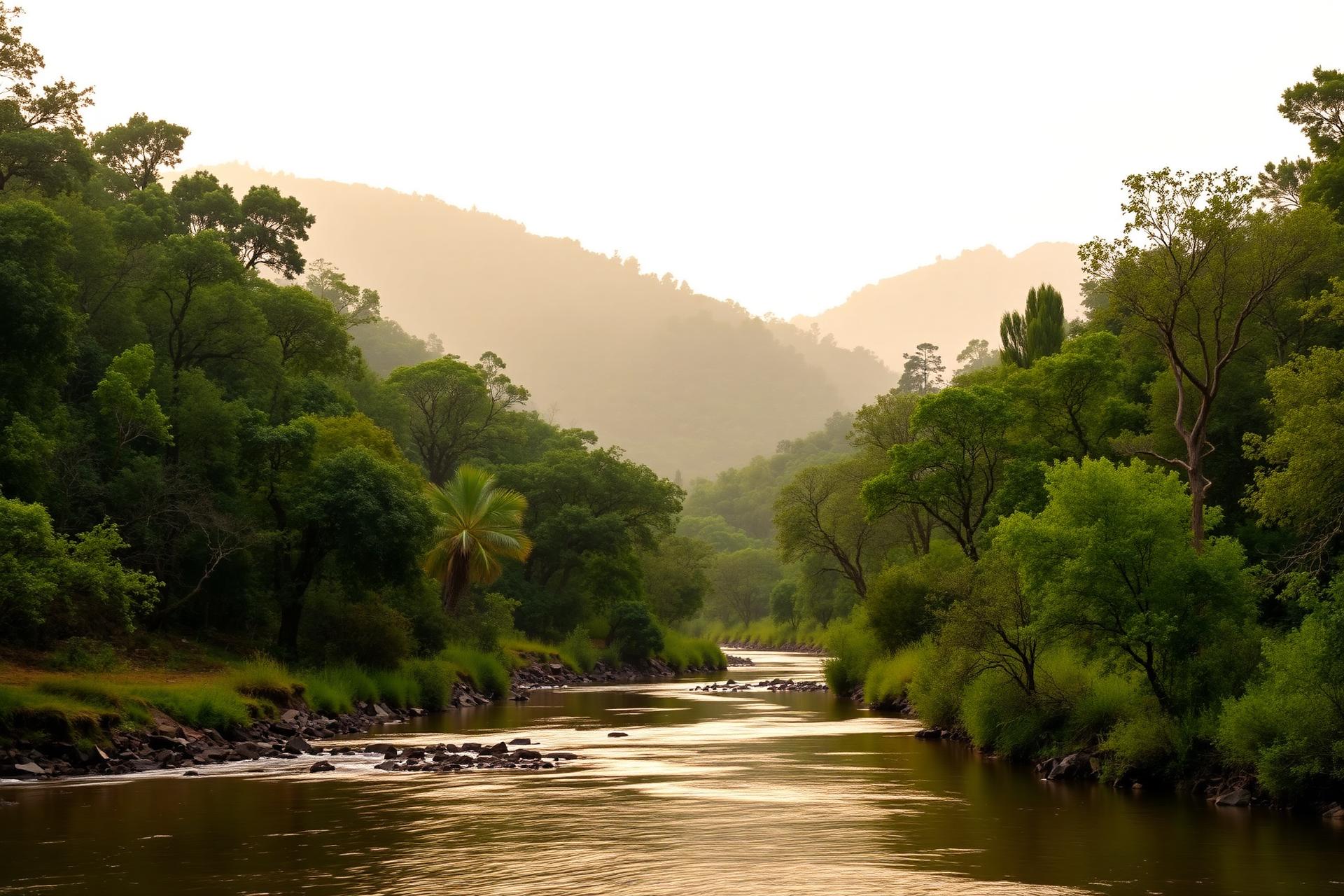 Scenic Kosi River landscape near Garjiya Devi Gate, Jim Corbett