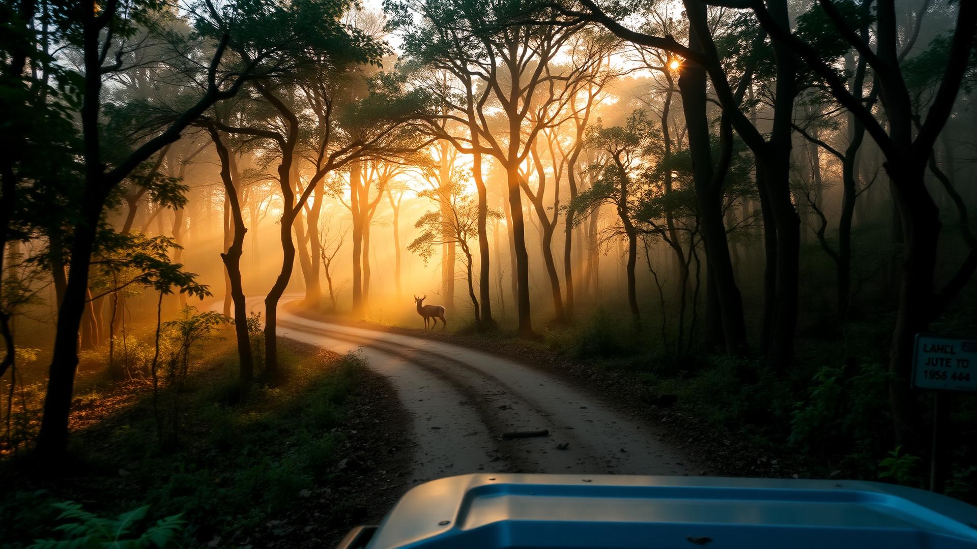 Forest safari track winding through sal woodland at Pawalgarh near Jim Corbett
