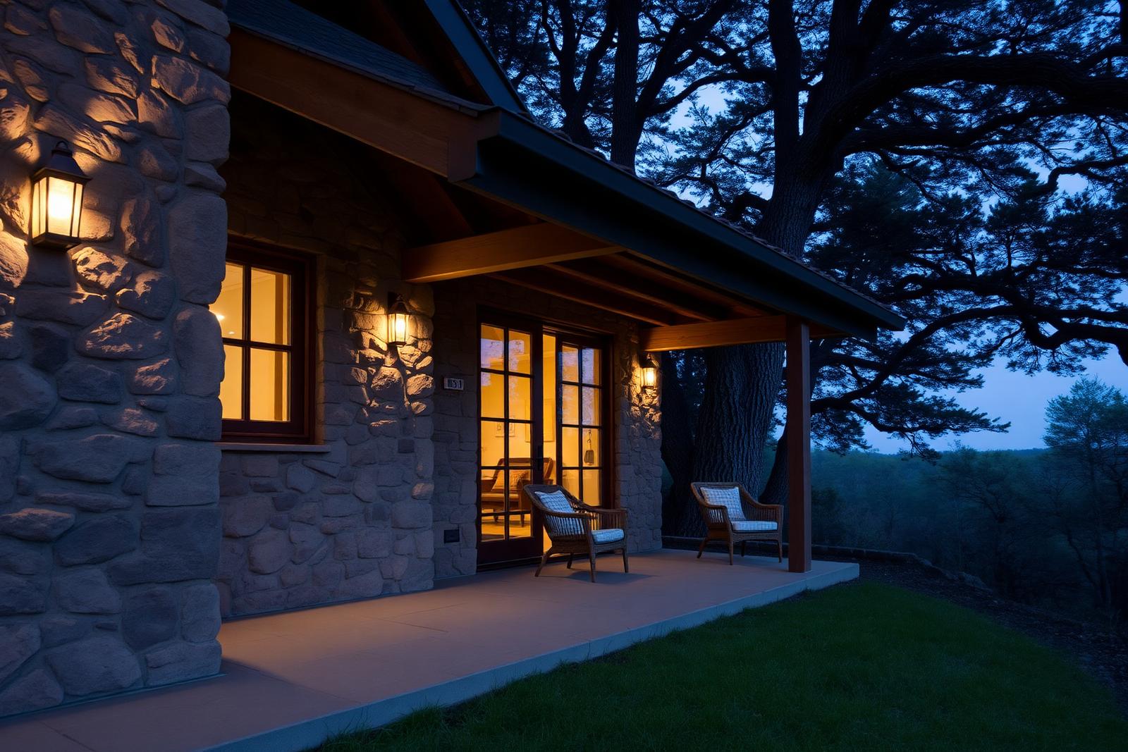 Banyan Cottage verandah at twilight, The Banyan Retreat