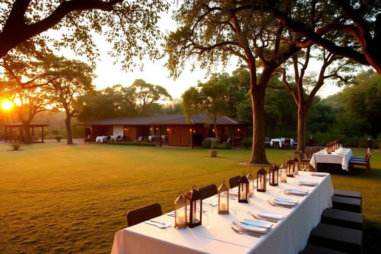 Outdoor dining set under the trees at The Banyan Retreat