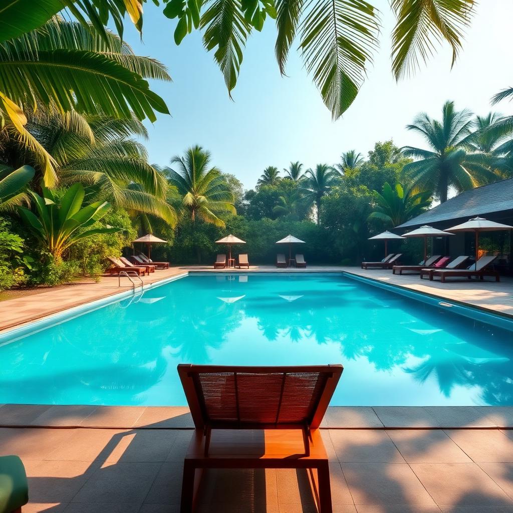 Swimming pool surrounded by greenery at The Banyan Retreat, Jim Corbett