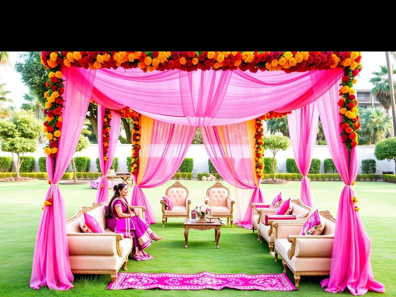 Mehndi ceremony décor at The Banyan Retreat