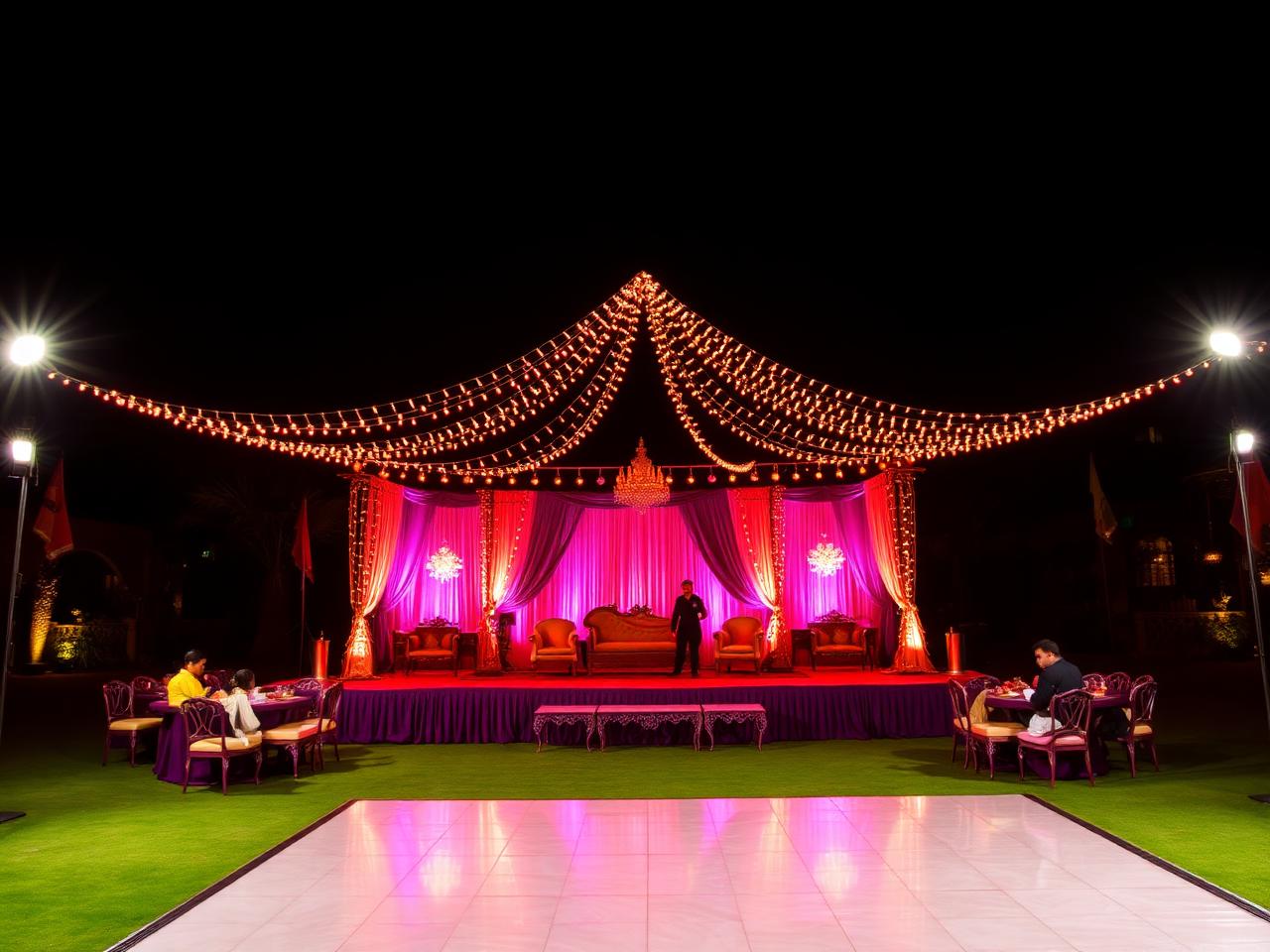 Sangeet night stage and lighting at The Banyan Retreat