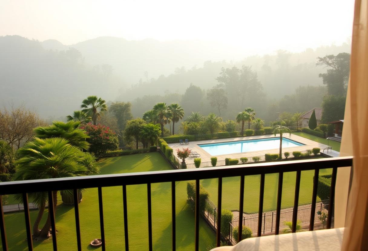 Cedar Room garden and swimming pool view