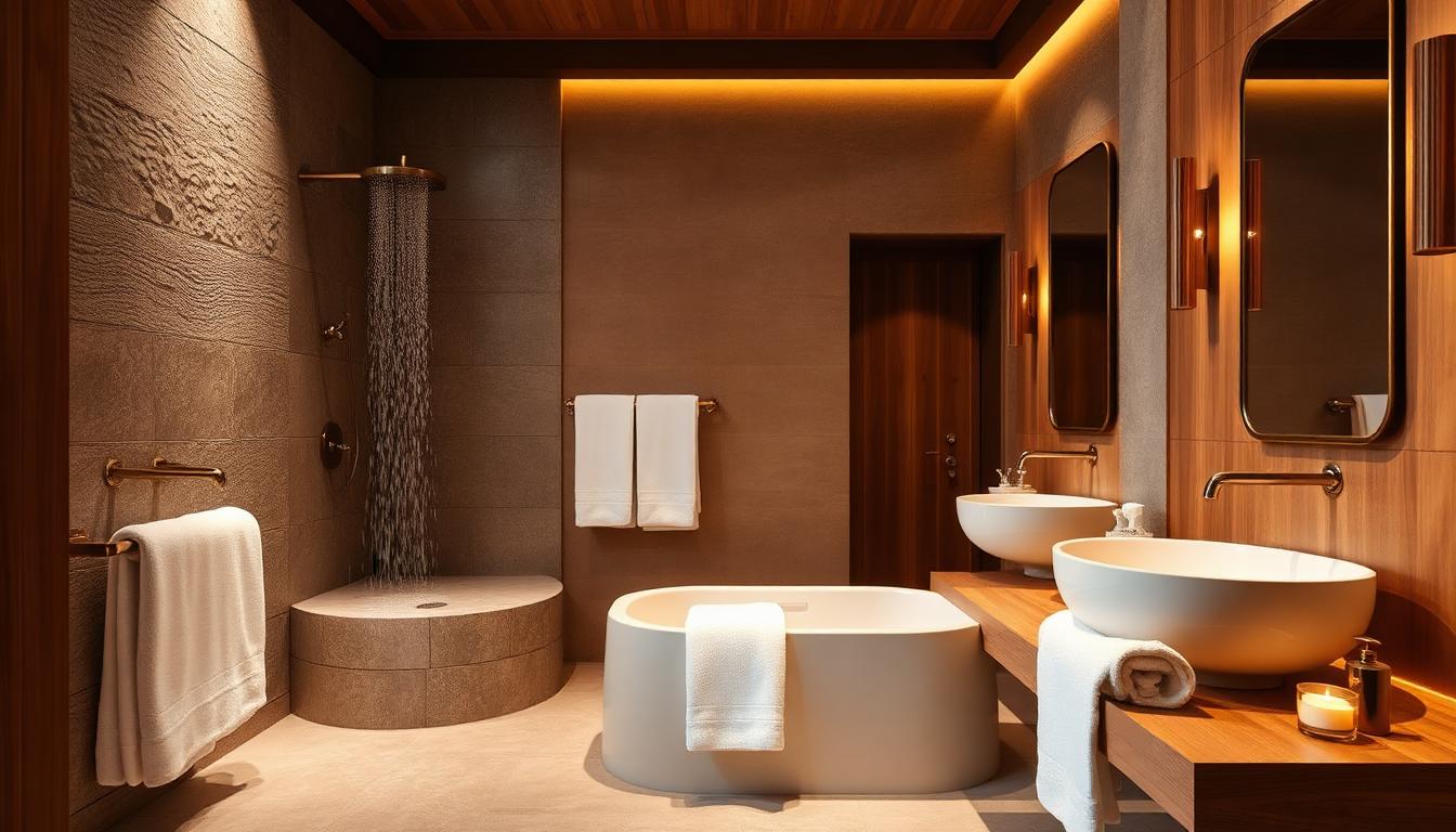 Modern bathroom with rain shower in Kingfisher Suite at The Banyan Retreat