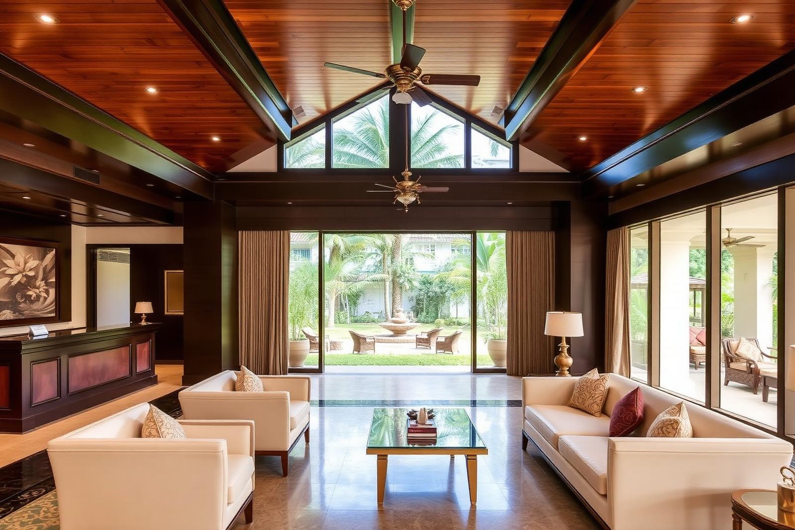 Reception lounge with timber ceiling at Excel Hotels & Resorts, Corbett