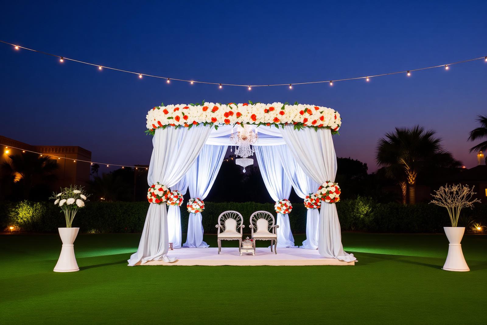 Floral mandap set on the wedding lawn at Excel Hotels & Resorts, Corbett