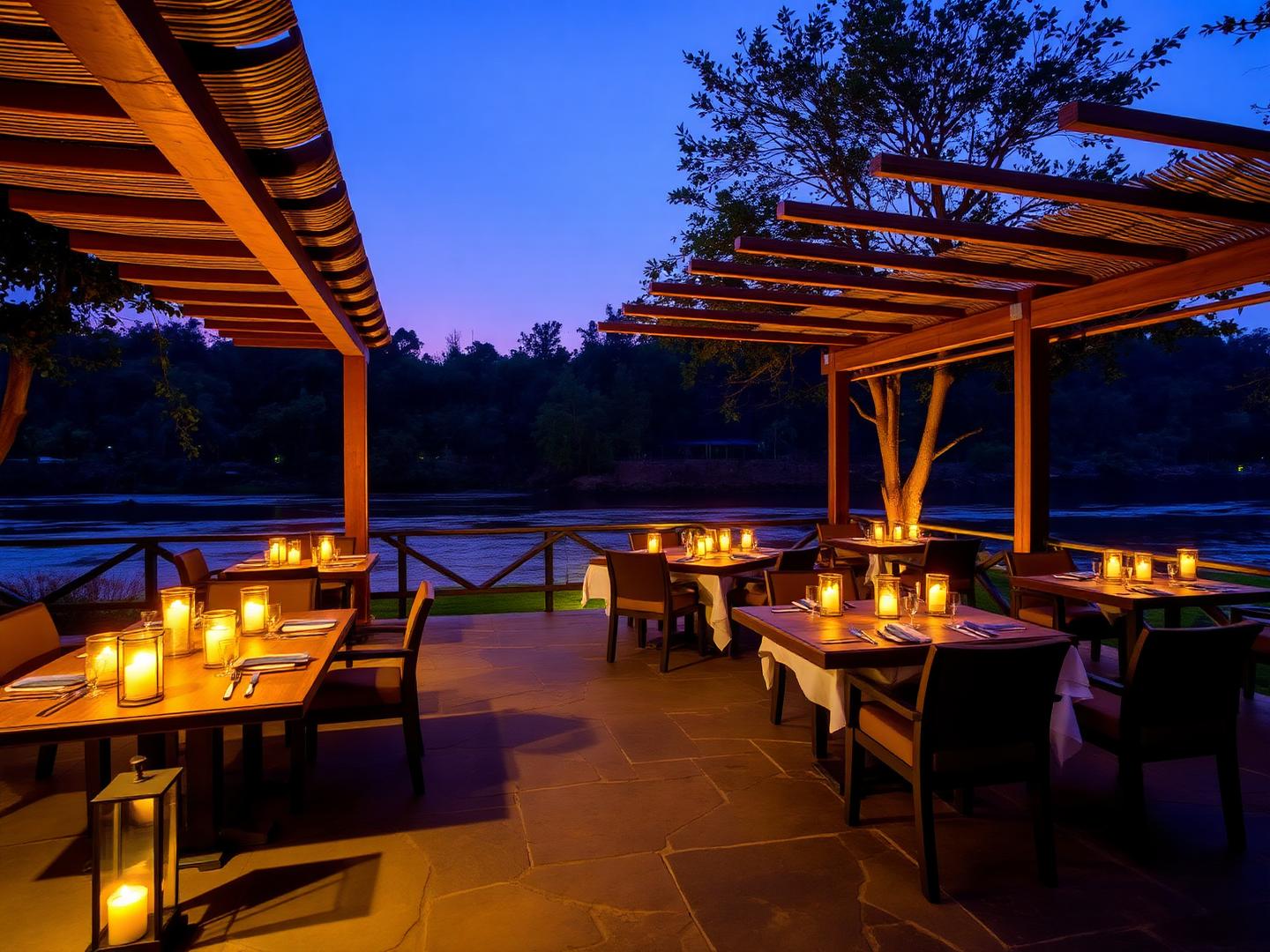 Candlelit outdoor dining setting at an Excel resort