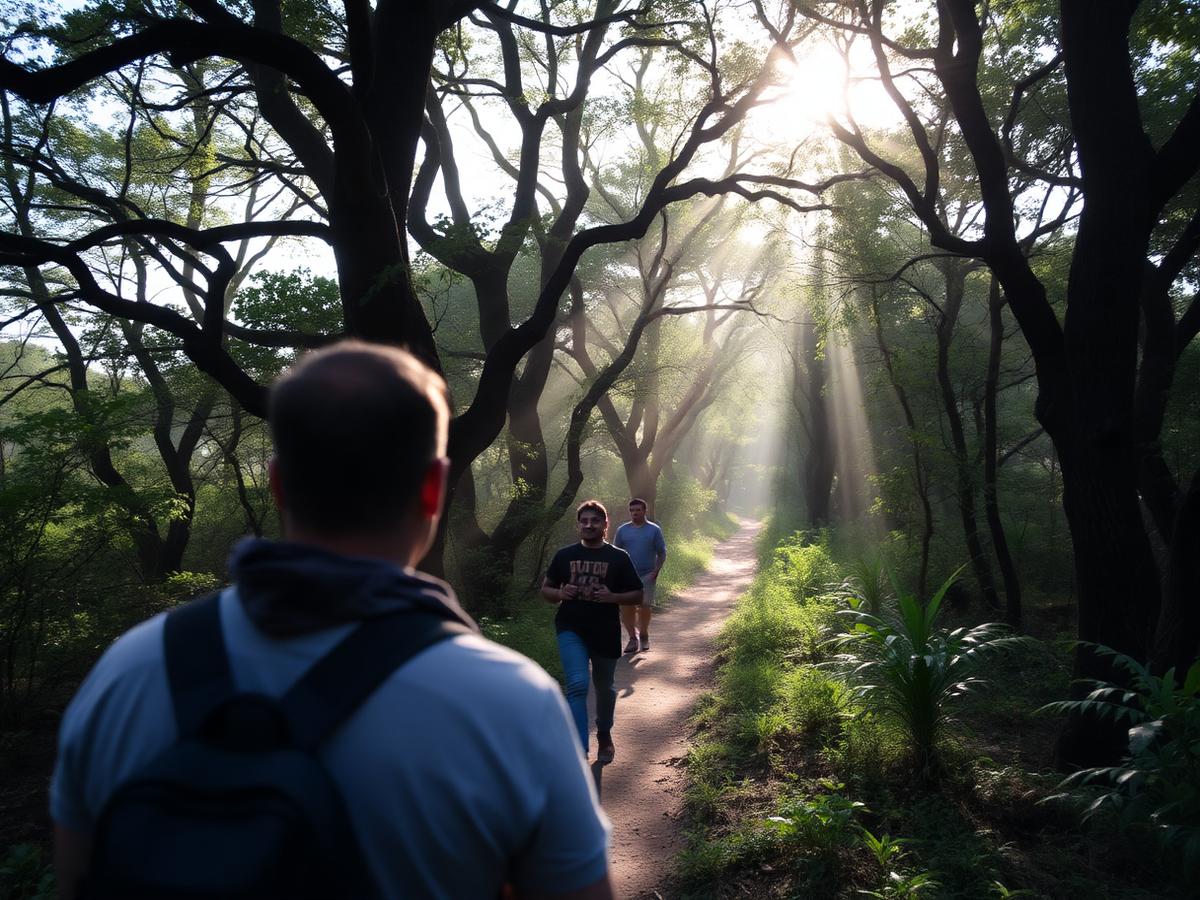 Guided nature walk on a forest trail at La Perle River Resort