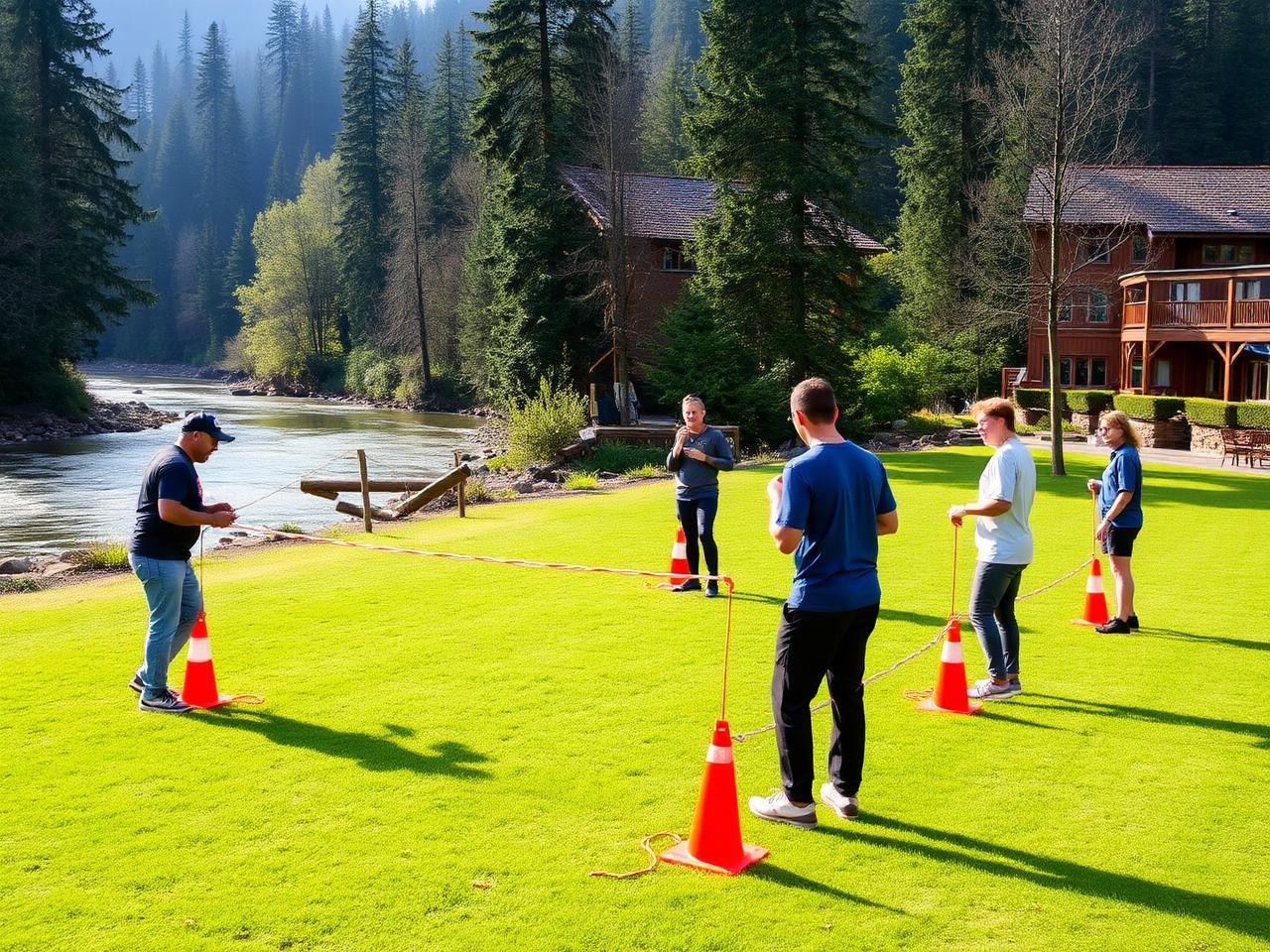 Outdoor team-building activity for a corporate group at La Perle River Resort