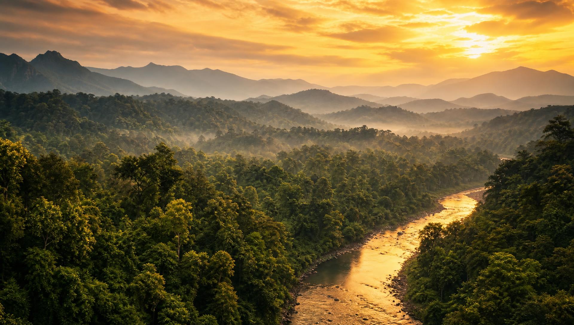 Himalayan foothills and forest around Mango Bloom River Resort, Jim Corbett