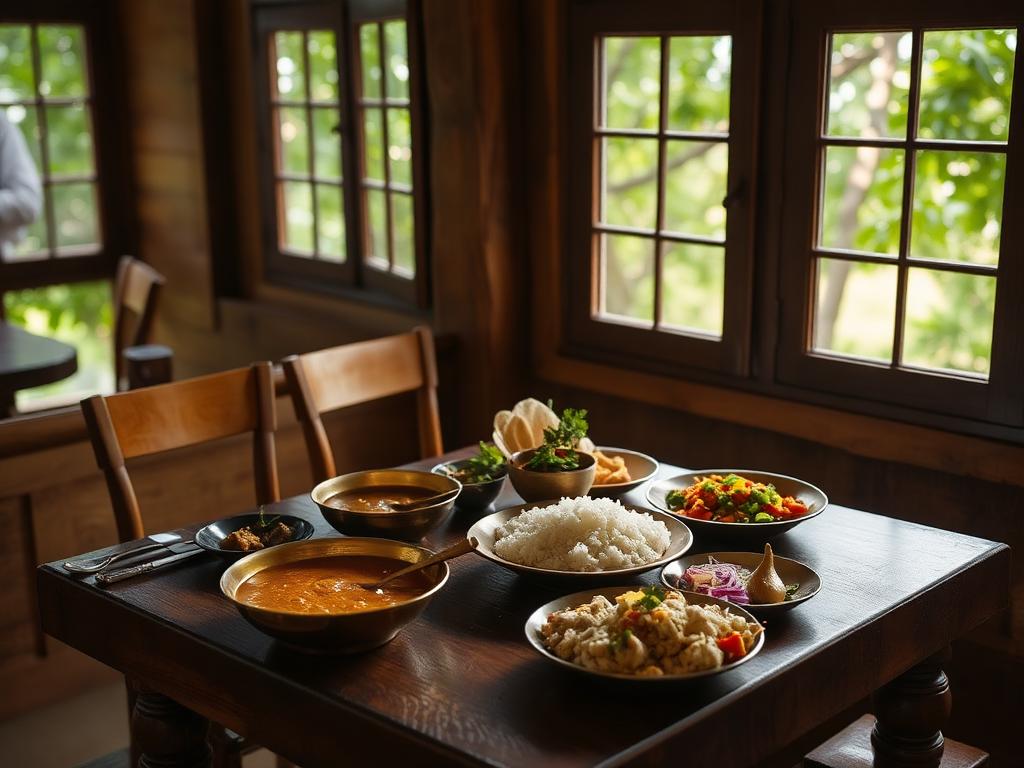 Freshly prepared dishes plated at Mango Bloom River Resort restaurant