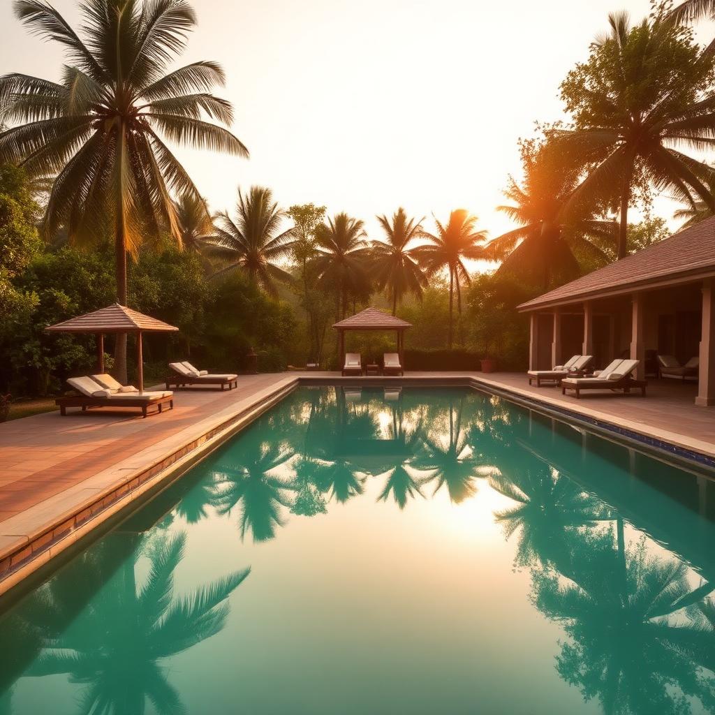 Outdoor swimming pool at Mango Bloom River Resort, Jim Corbett