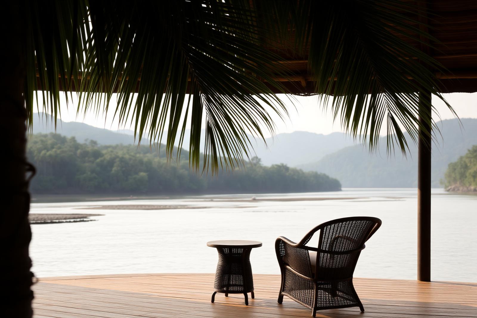 Deck of a Palm Suite above the river at Mango Bloom River Resort, Mohaan