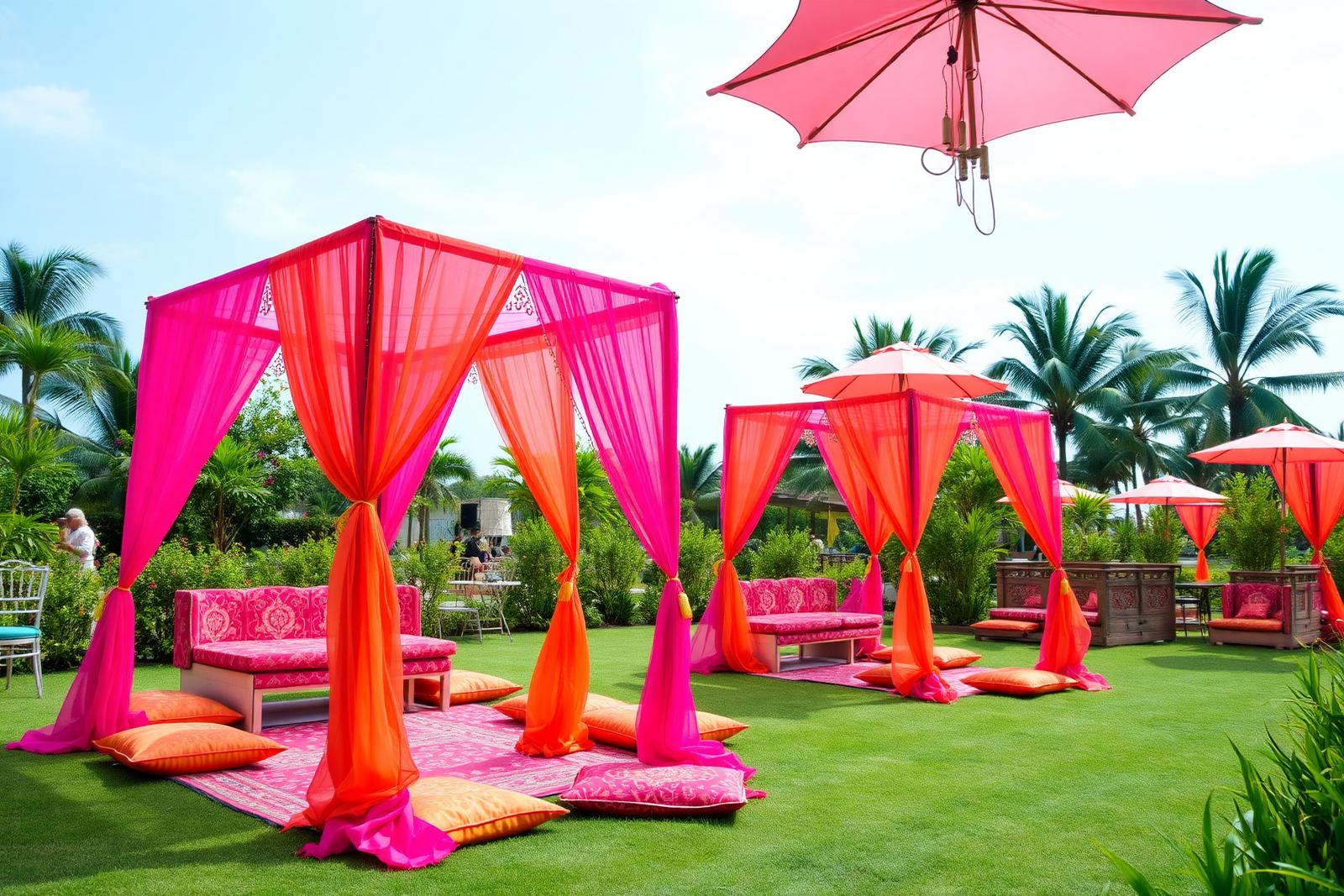 Colourful mehndi function decor at Mango Bloom River Resort
