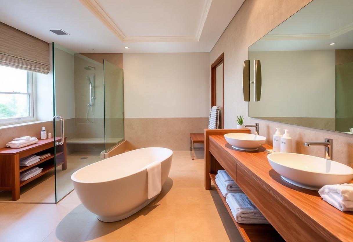 Palm Suite bathroom with bathtub, rain shower and double vanity