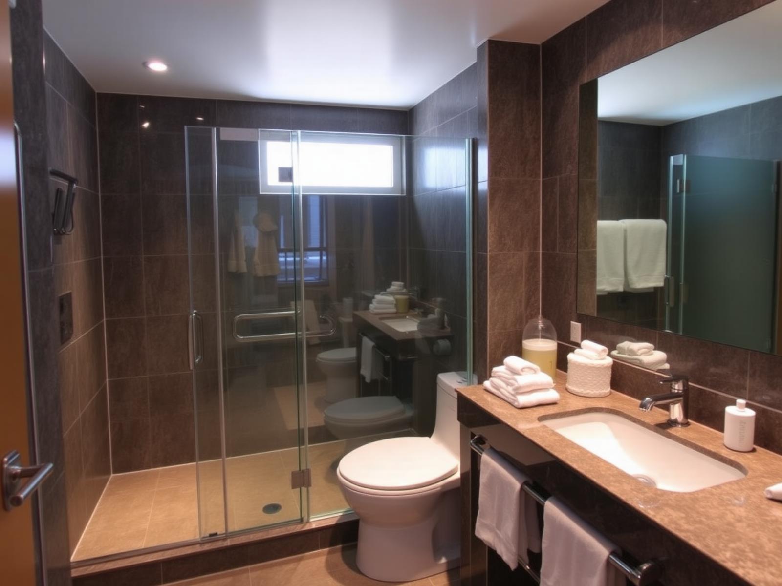 Bathroom with shower and vanity in the Cotton Tree Room