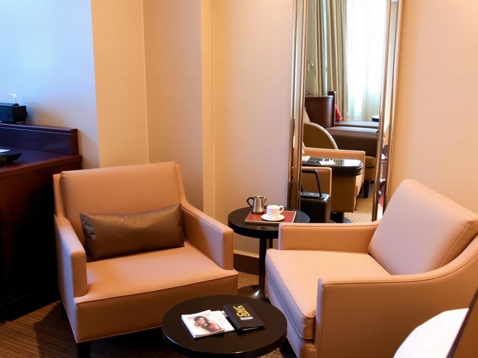Seating area with chair, sofa and tea tray in the Cotton Tree Room