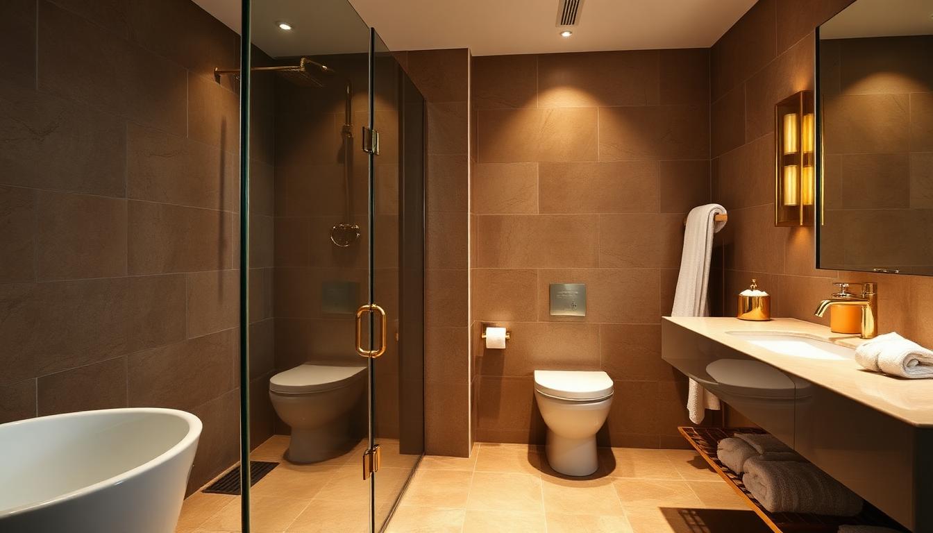 Modern bathroom of the Rudraksh Room at The Banyan Retreat, Corbett