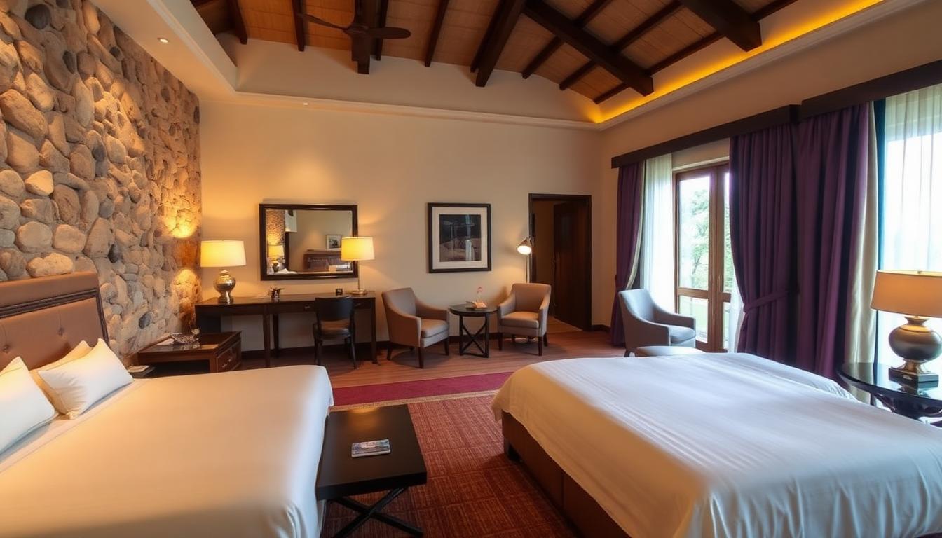 Rudraksh Room interior at The Banyan Retreat with lounge seating and work desk